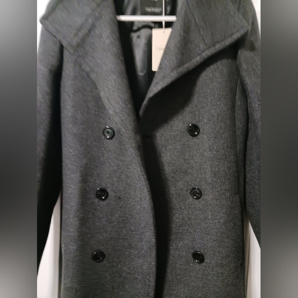 MNG Mango *Committed* Belted Double Breasted Wool Coat, Drk Gray Sz XXS NWT - Picture 6 of 15